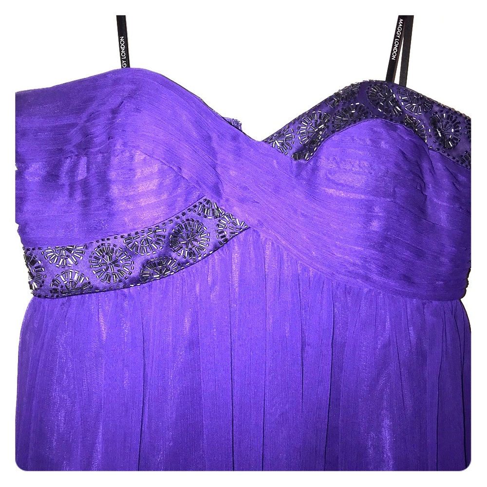 Maggy London strapless embellished purple dress